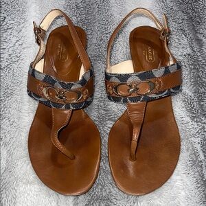 Coach Brown and Black Plaid Sandals